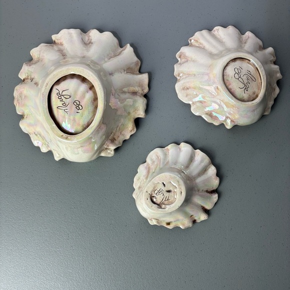 Vintage 80's Trinket Dish Soap Beach Pink Iridescent Pearlescent Seashells 3 pc - Picture 3 of 10